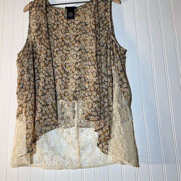 LYS Boho Cottagecore Sheer Floral Lace Hem Tank Top 1X Indie Romantic Festival - Picture 3 of 10